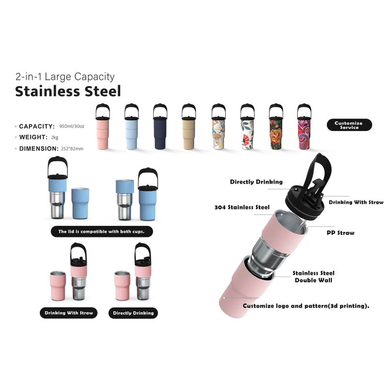 New Arrival Wholesale 30oz Vacuum Insulated Stainless Steel Powder Coating Tumbler With Handle American Style Design 2-in-1 Cups
