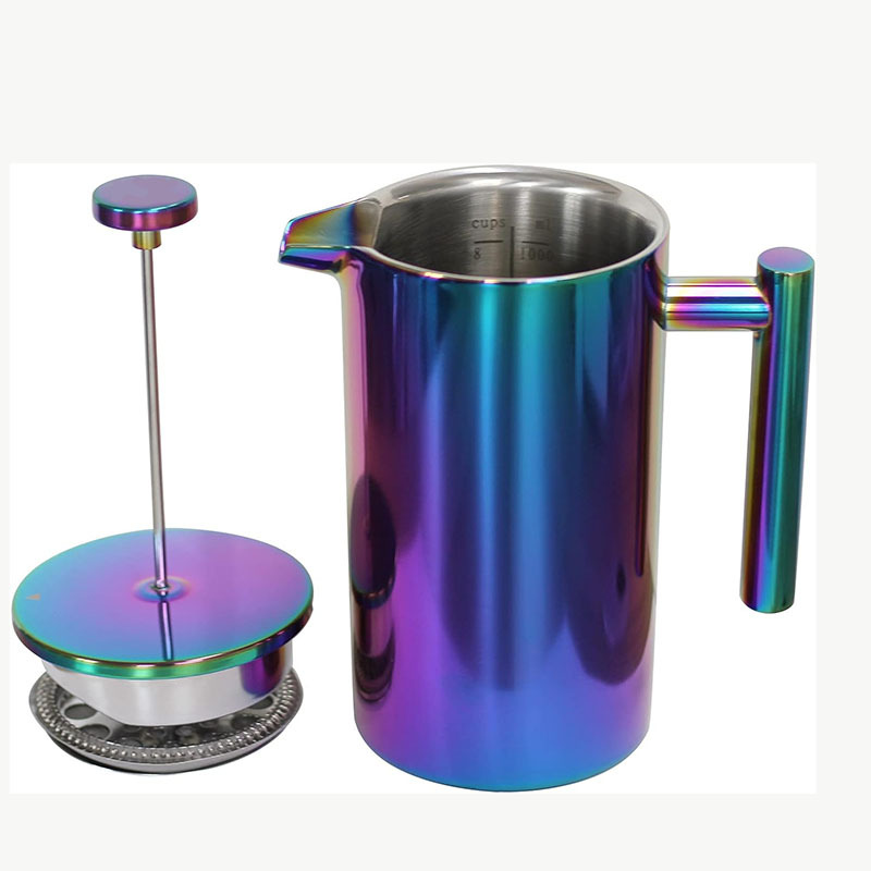 Luxury Style Stainless Steel Durable Coffee Maker Double Walled Rainbow French Press Insulated Coffee & Tea Brewer Pot & Maker