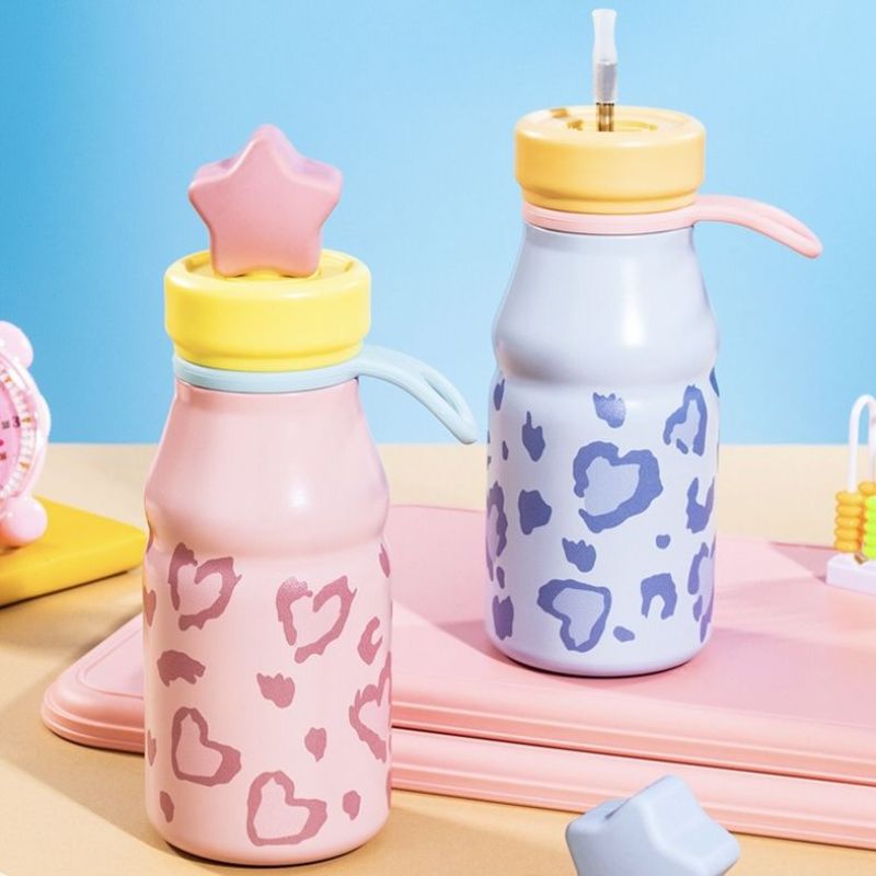 500ml  Vacuum Milk Bottle New Star Portable Leopard Print Layer for Children