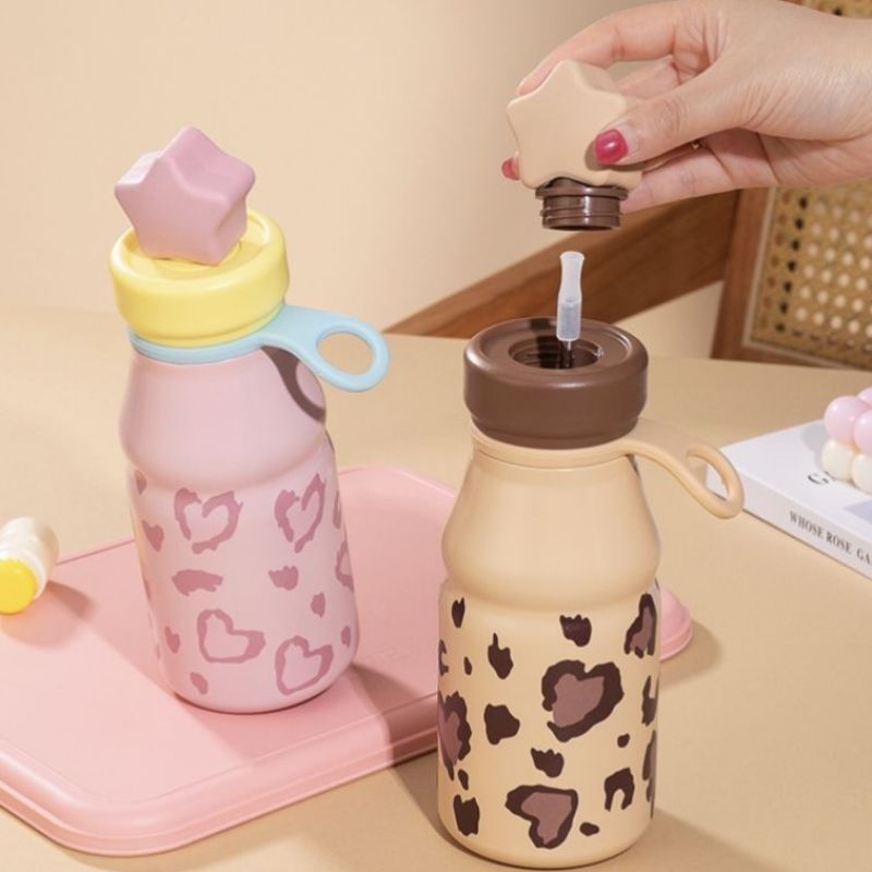 500ml  Vacuum Milk Bottle New Star Portable Leopard Print Layer for Children