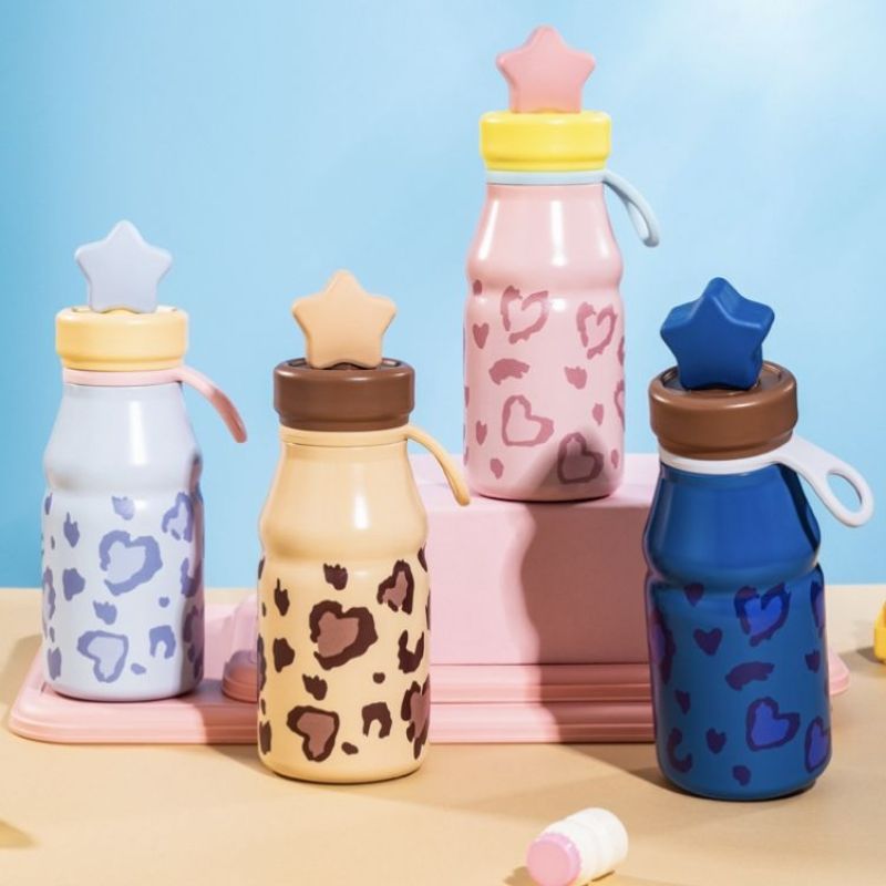 500ml  Vacuum Milk Bottle New Star Portable Leopard Print Layer for Children
