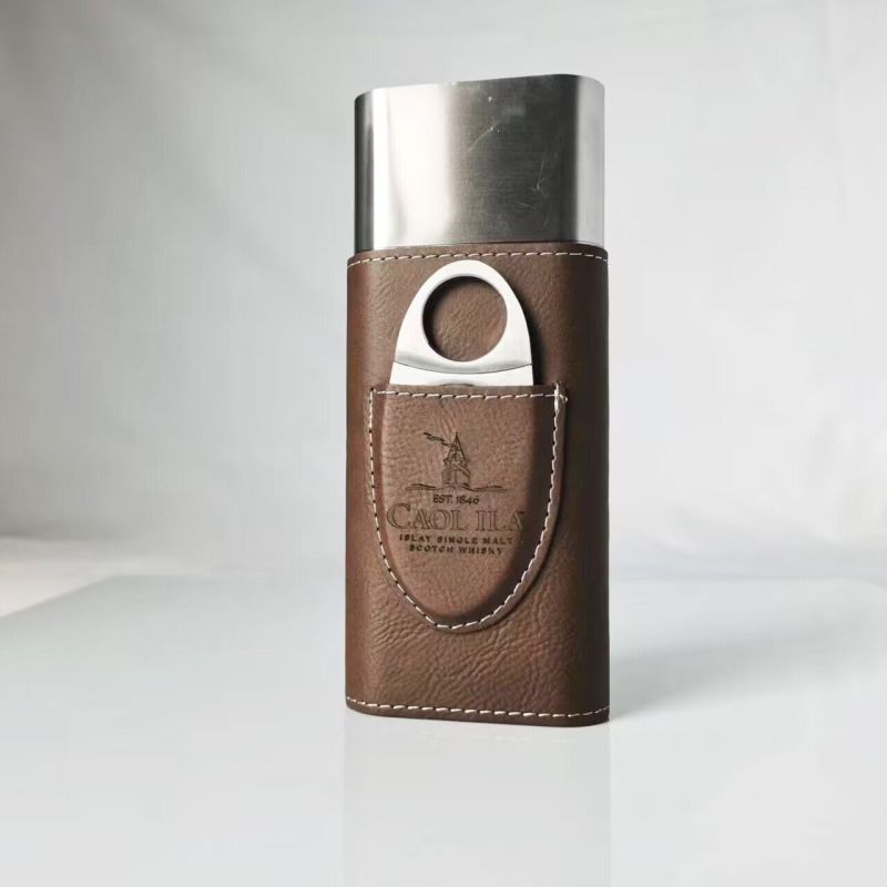 Wholesale 3 Finger Carrying Stainless Steel Travel PU Leather Cover Cigar Travel Case with Cutter Humidor Cigar Cases