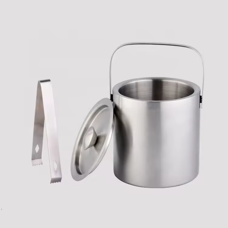 High Quality Custom Double Wall Stainless Steel Metal Ice Bucket for Bar KTV Party Champagne Red Wine Commercial Household Use