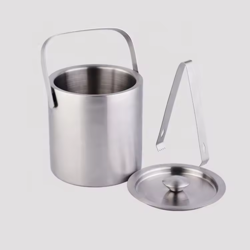 High Quality Custom Double Wall Stainless Steel Metal Ice Bucket for Bar KTV Party Champagne Red Wine Commercial Household Use
