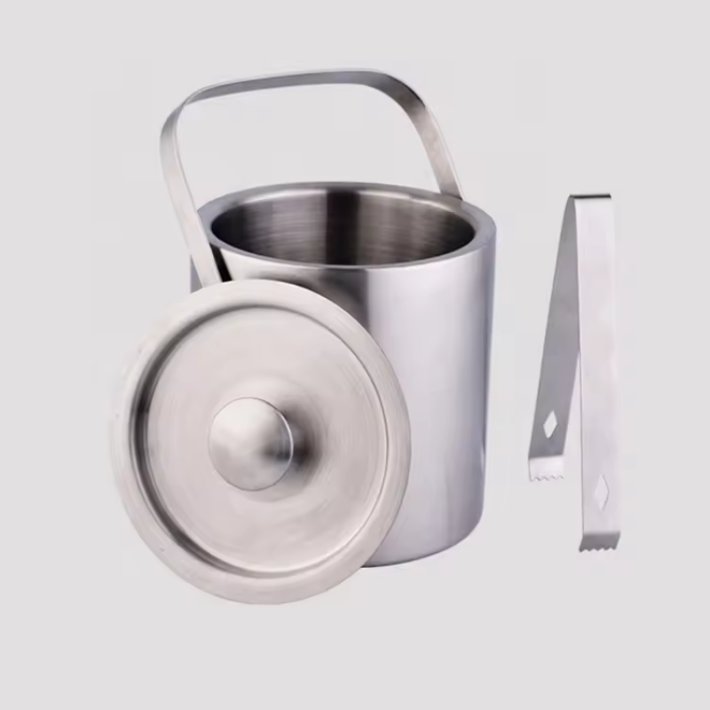 High Quality Custom Double Wall Stainless Steel Metal Ice Bucket for Bar KTV Party Champagne Red Wine Commercial Household Use