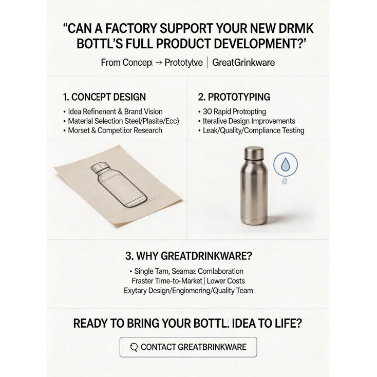 Can a factory help with the entire product development process from concept design to prototyping for a new drink bottle?