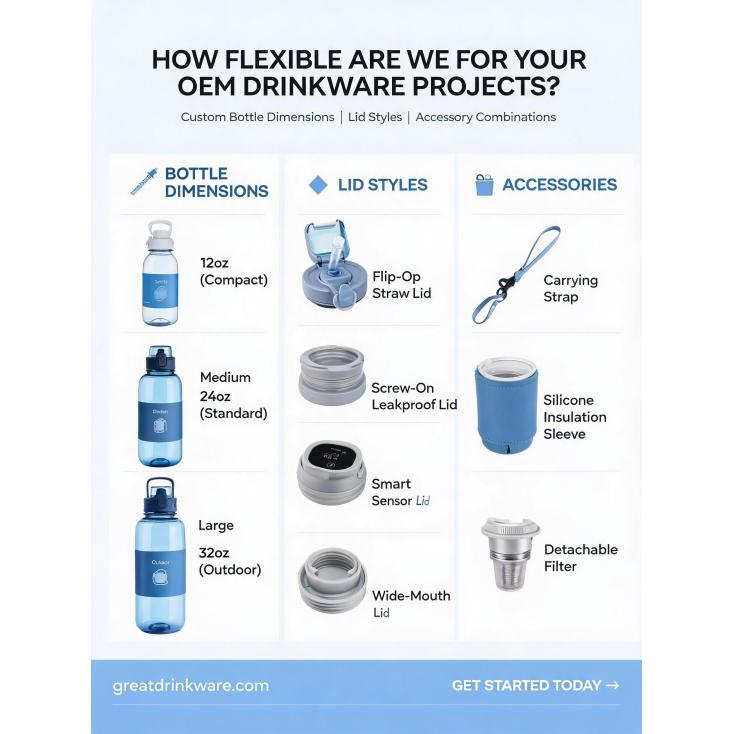 How flexible are you in adjusting bottle dimensions, lid styles, or accessory combinations for an OEM project?