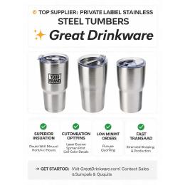 Which suppliers offer private label stainless steel tumblers with double-wall insulation for distributors?