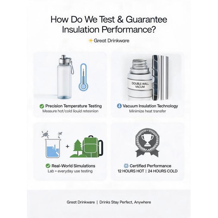 How do you test and guarantee the insulation performance (hot/cold retention time) of your bottles?