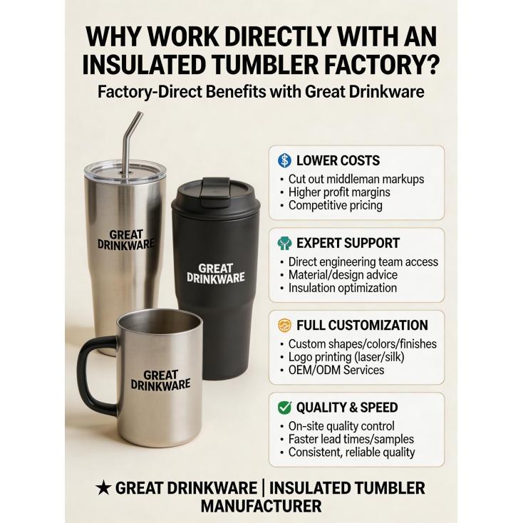 What is the advantage of working directly with an insulated tumbler factory compared to using a supplier?