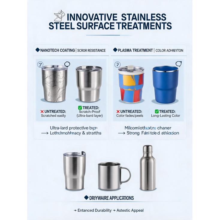 Are there new surface treatment technologies for stainless steel that enhance scratch resistance or provide better color adhesion?