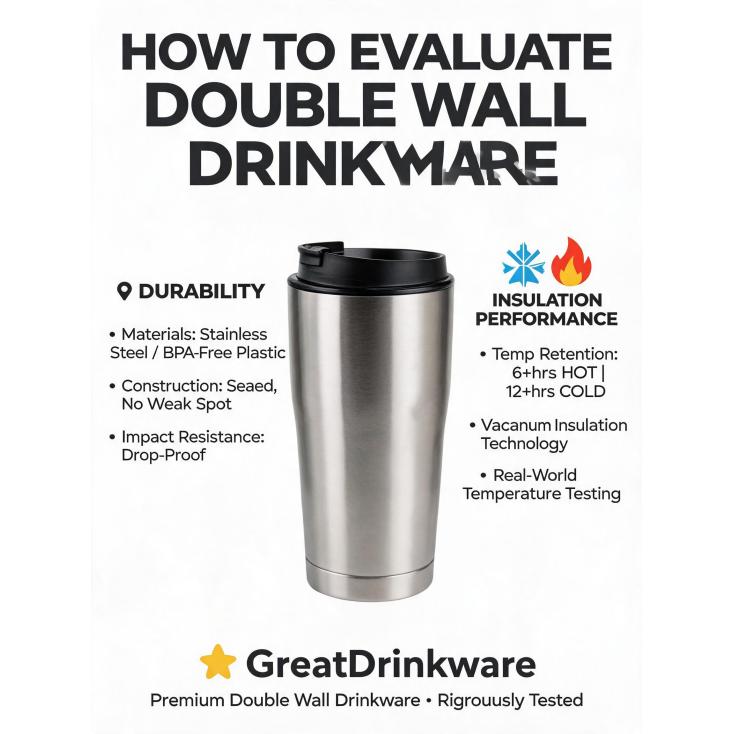 How do I evaluate the durability and insulation performance of a double wall drinkware?