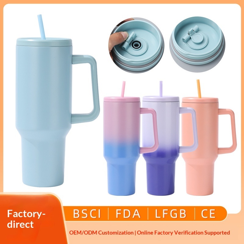 Outdoor 40 oz 304 Stainless Steel Handle Car Cup with Suction Tube & Double Ice Design 6-12 Hours Thermal Insulation Wholesale