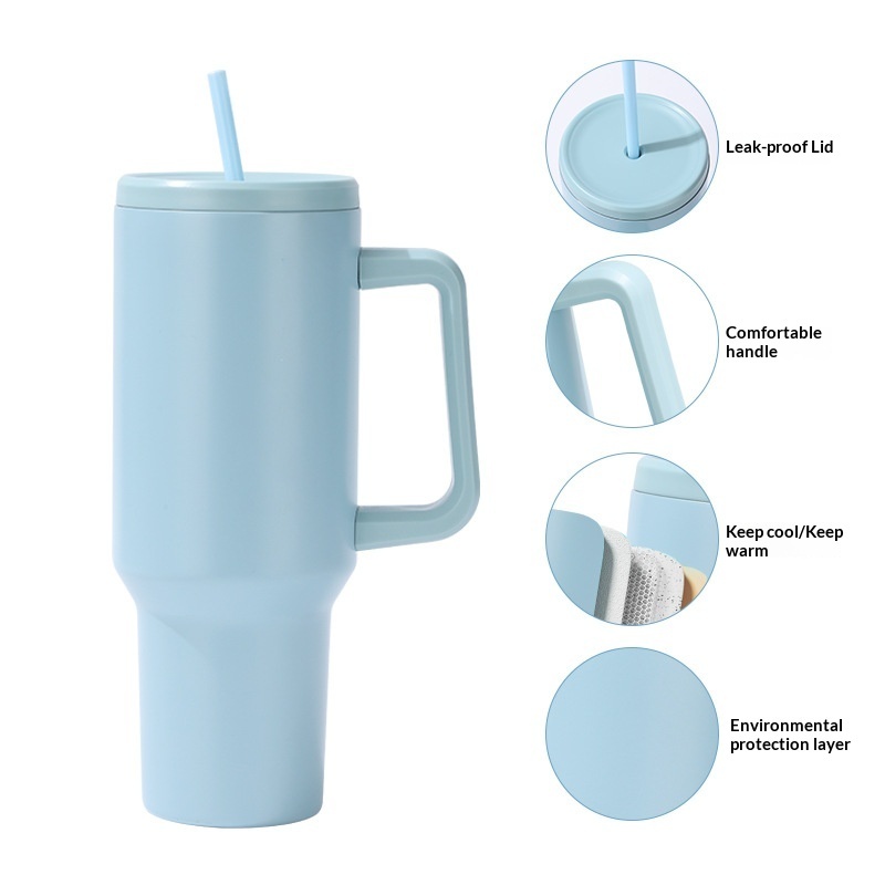 Outdoor 40 oz 304 Stainless Steel Handle Car Cup with Suction Tube & Double Ice Design 6-12 Hours Thermal Insulation Wholesale