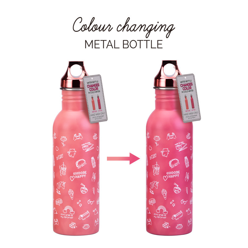 2026 New Cross-Border Single-Layer Stainless Steel Sports Water Bottle Temperature-Sensitive Color-Changing Creative Magic Cold