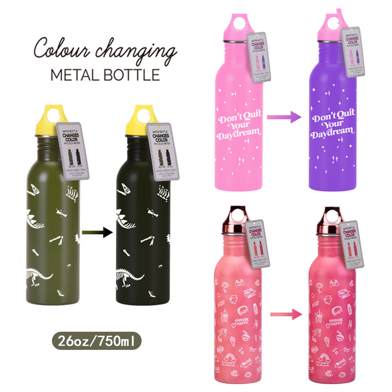 2026 New Cross-Border Single-Layer Stainless Steel Sports Water Bottle Temperature-Sensitive Color-Changing Creative Magic Cold