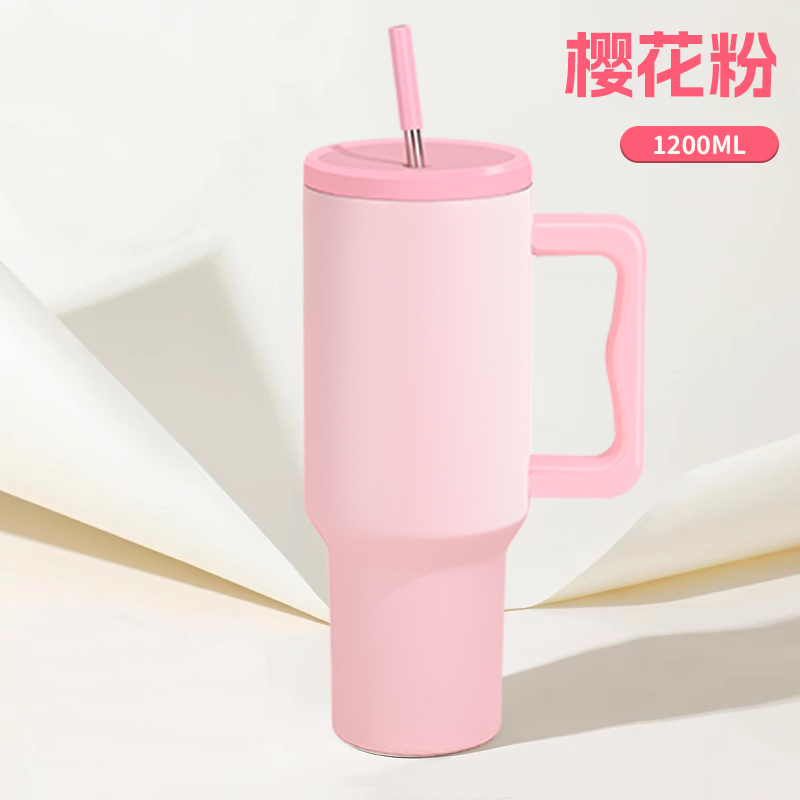 LUCKCHEN 40oz Insulated Stainless Steel Tumbler with Handle & Silicone Straw Sleeve - Leakproof Travel Mug
