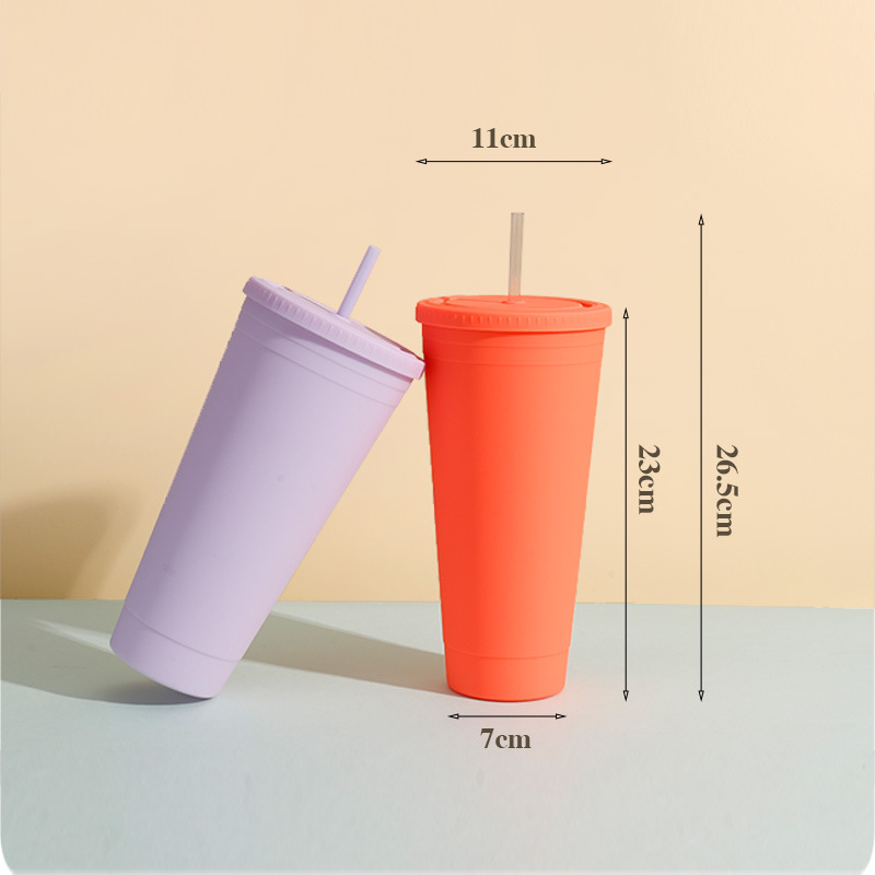 P1000 Modern Simple Frosted Plastic Straw Cup Portable Straight Body Drinking Cup Straw for Outdoor Activities Hiking Applicable