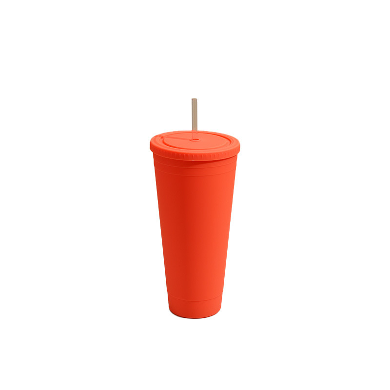 P1000 Modern Simple Frosted Plastic Straw Cup Portable Straight Body Drinking Cup Straw for Outdoor Activities Hiking Applicable