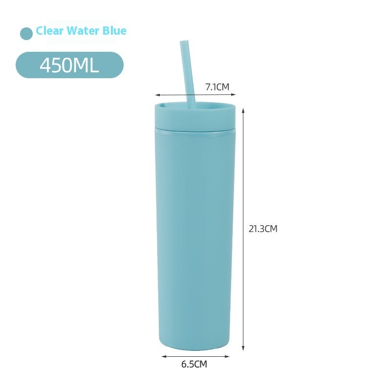 Large Capacity 450ml Frosted Double-Layer Plastic Sippy Cup Portable for Hiking Direct Drinking