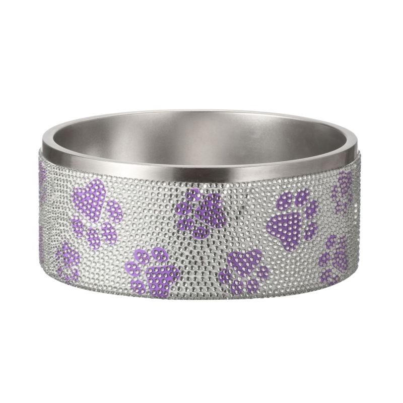 Stainless Steel Round Dog Feeding Bowl with Buckle and Diamond Design-Cross-Border Wholesale