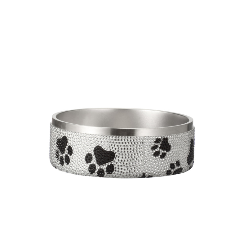 Stainless Steel Round Dog Feeding Bowl with Buckle and Diamond Design-Cross-Border Wholesale