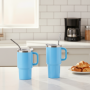 US Warehouse New Style  Insulated Double Wall Stainless Steel Tumbler Powder Coating Regular Handle Plastic Straw Vacuum