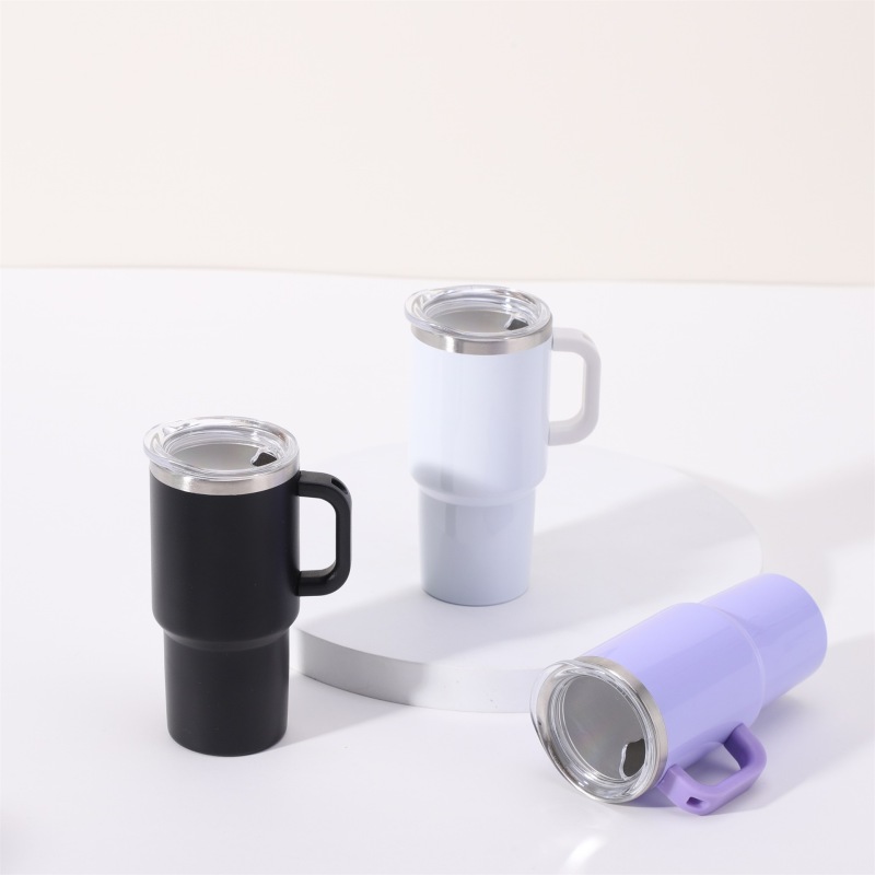 US Warehouse New Style  Insulated Double Wall Stainless Steel Tumbler Powder Coating Regular Handle Plastic Straw Vacuum