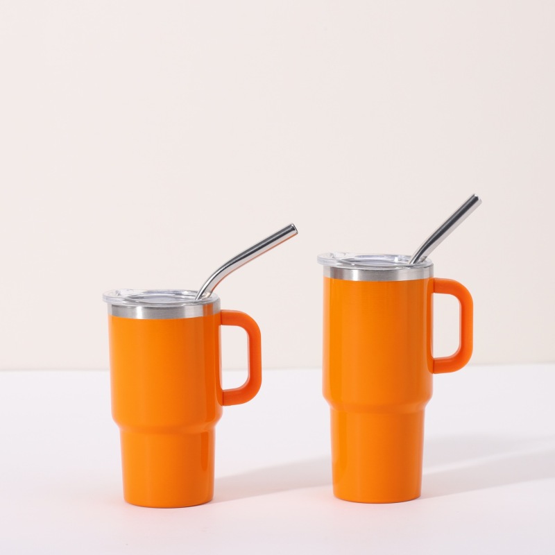 US Warehouse New Style  Insulated Double Wall Stainless Steel Tumbler Powder Coating Regular Handle Plastic Straw Vacuum