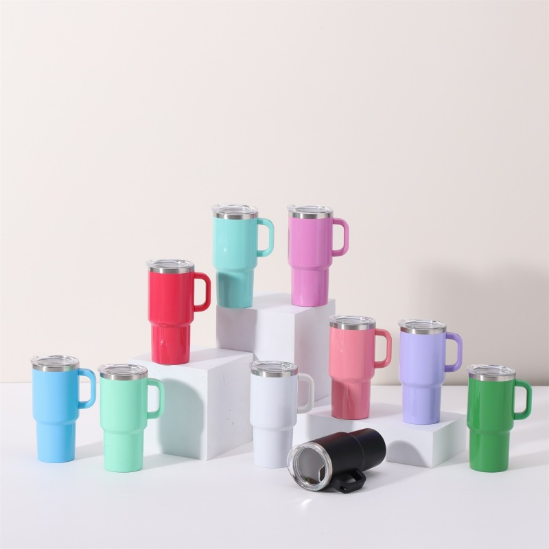 US Warehouse New Style  Insulated Double Wall Stainless Steel Tumbler Powder Coating Regular Handle Plastic Straw Vacuum