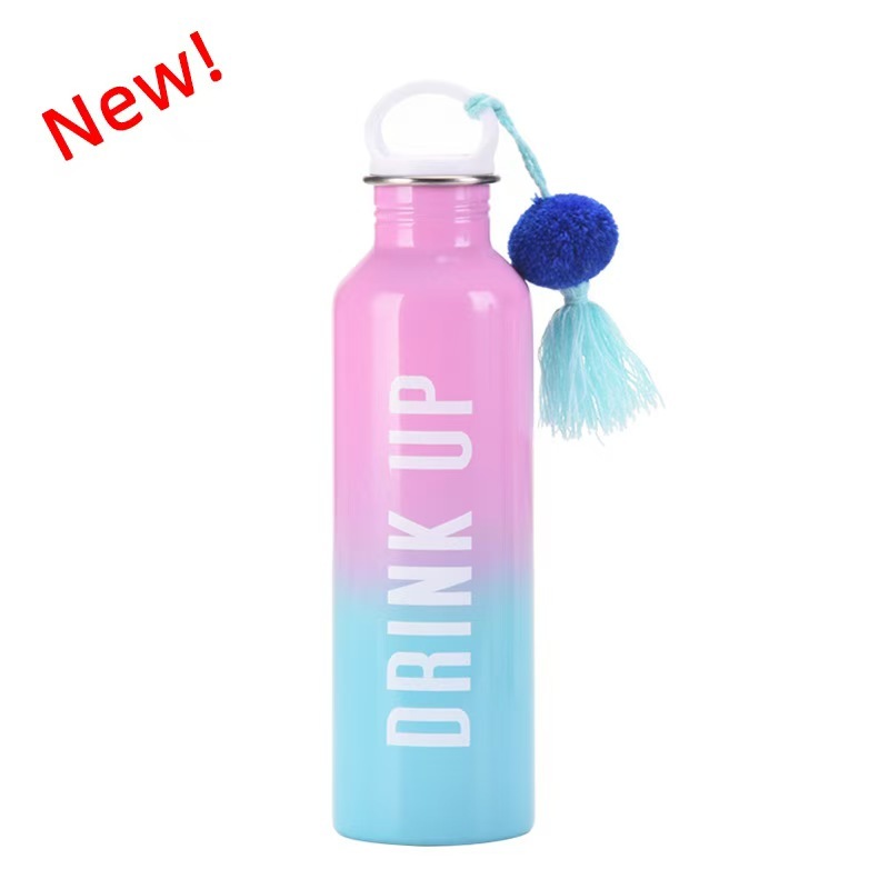 2026 New Classic Stainless Steel Vacuum Water Bottle Tassel Fur Ball Outdoor Sports Large Capacity Handle Portable