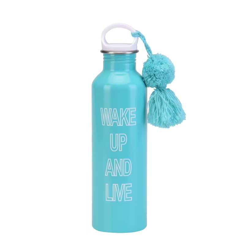 2026 New Classic Stainless Steel Vacuum Water Bottle Tassel Fur Ball Outdoor Sports Large Capacity Handle Portable