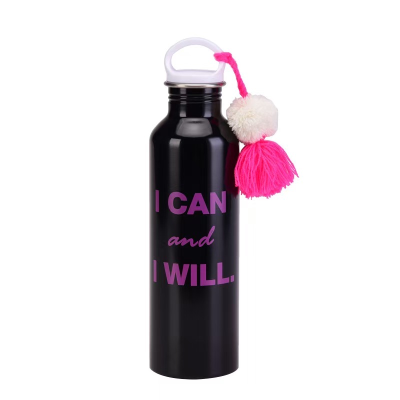 2026 New Classic Stainless Steel Vacuum Water Bottle Tassel Fur Ball Outdoor Sports Large Capacity Handle Portable