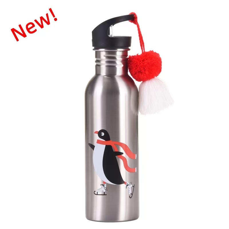 2026 New Classic Stainless Steel Vacuum Water Bottle Tassel Fur Ball Outdoor Sports Large Capacity Handle Portable