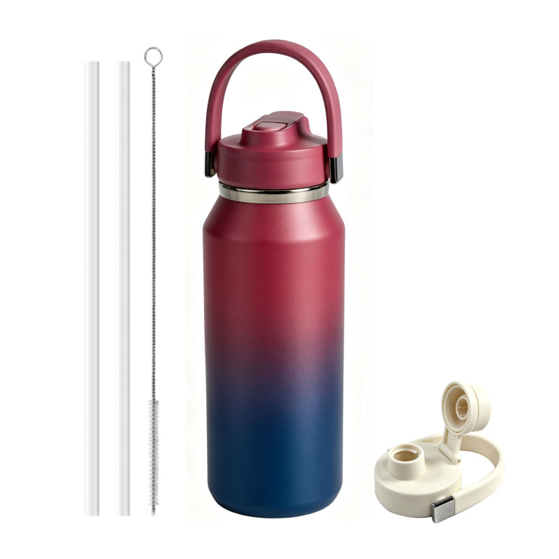 Wide Mouth BPA Free Double Wall Stainless Steel Custom Logo Vacuum Flask Water Bottle with Straw Lids and Handle