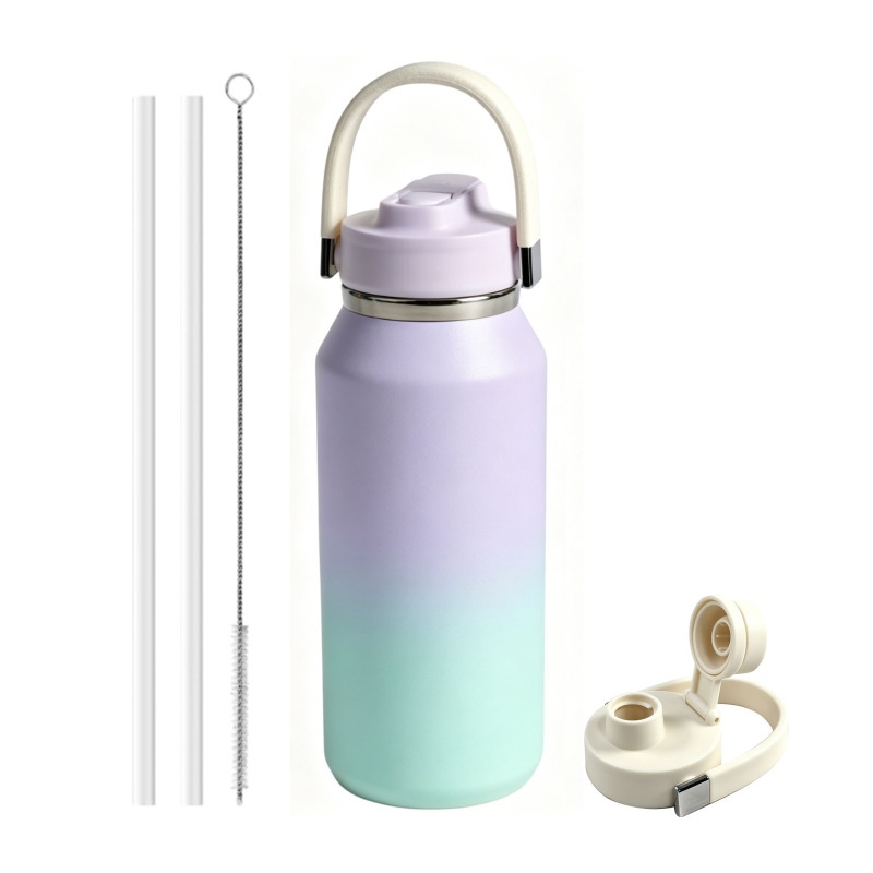 Wide Mouth BPA Free Double Wall Stainless Steel Custom Logo Vacuum Flask Water Bottle with Straw Lids and Handle