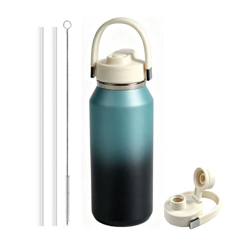 Wide Mouth BPA Free Double Wall Stainless Steel Custom Logo Vacuum Flask Water Bottle with Straw Lids and Handle