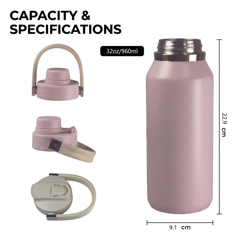 Wide Mouth BPA Free Double Wall Stainless Steel Custom Logo Vacuum Flask Water Bottle with Straw Lids and Handle