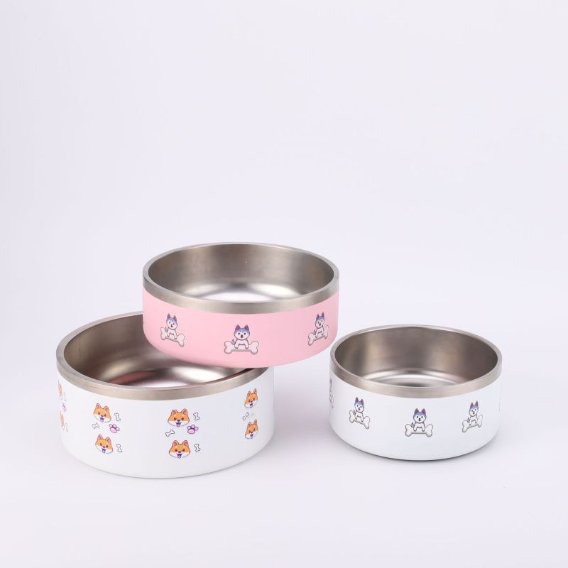 Modern Double Layer Stainless Steel Dog/Cat Bowl Non-Slip & Anti-Tipping Printed Pattern for Drinkware Perfect Business Gift