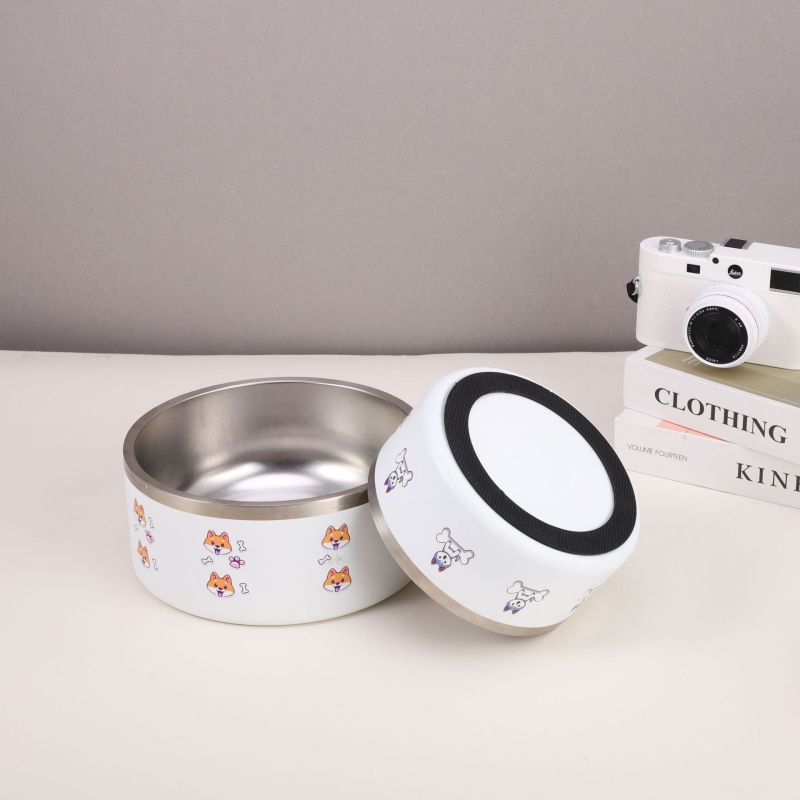 Modern Double Layer Stainless Steel Dog/Cat Bowl Non-Slip & Anti-Tipping Printed Pattern for Drinkware Perfect Business Gift