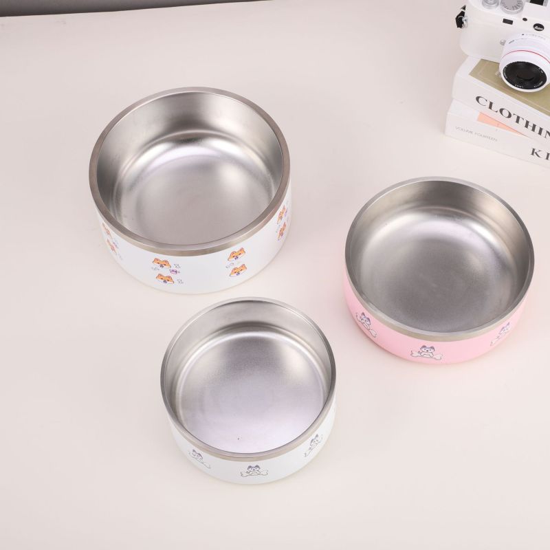 Modern Double Layer Stainless Steel Dog/Cat Bowl Non-Slip & Anti-Tipping Printed Pattern for Drinkware Perfect Business Gift