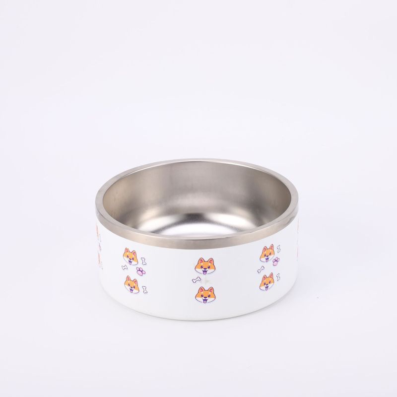 Modern Double Layer Stainless Steel Dog/Cat Bowl Non-Slip & Anti-Tipping Printed Pattern for Drinkware Perfect Business Gift