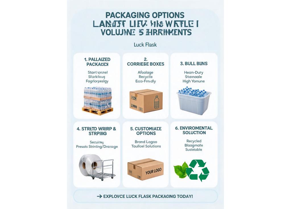 What packaging options are available for large volume shipments of water bottles?