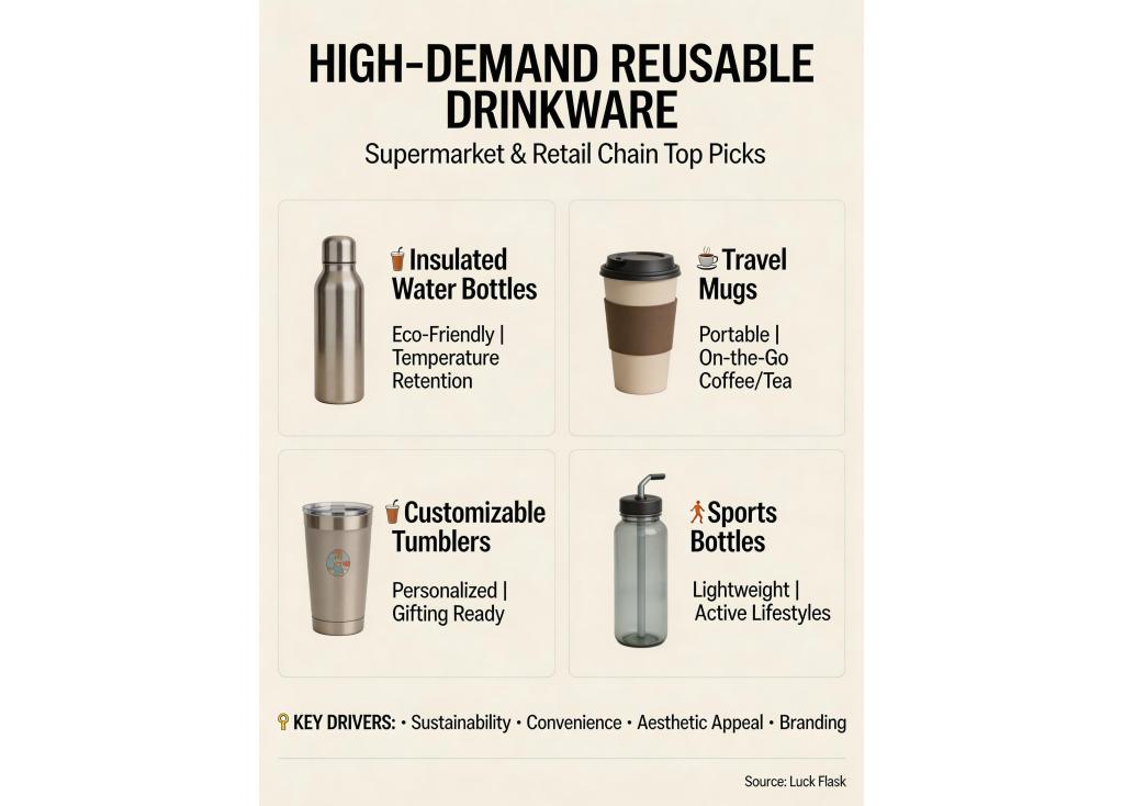 Which drinkware products have higher demand in supermarket and retail chain channels?