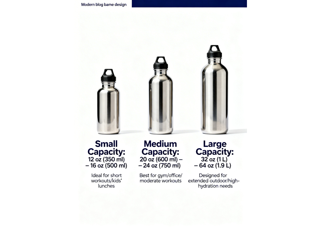 What are the popular sizes and capacities for sports bottles and drink bottles?