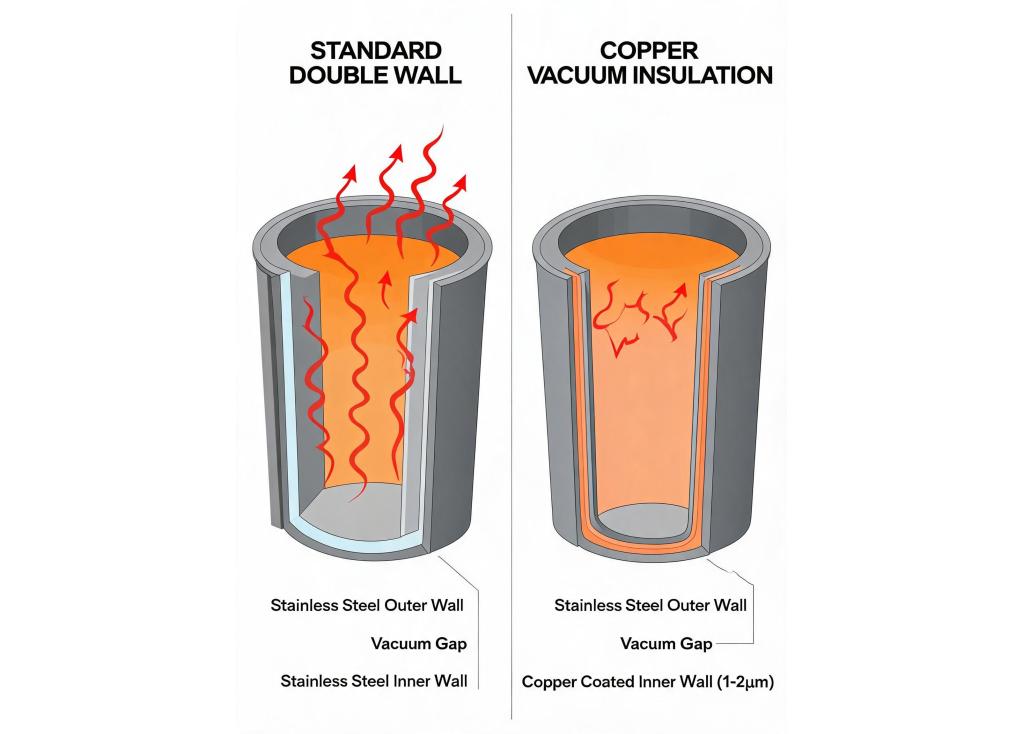 What are the benefits of copper vacuum insulation compared to standard double wall?