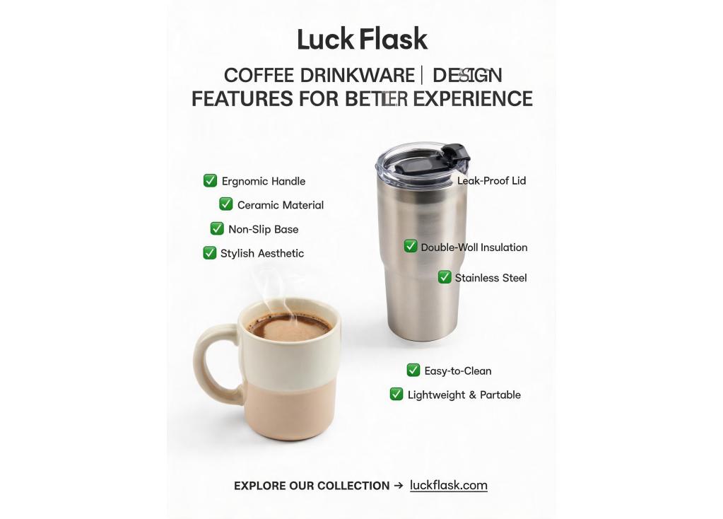 What design features enhance user experience for coffee tumblers and handle mugs?