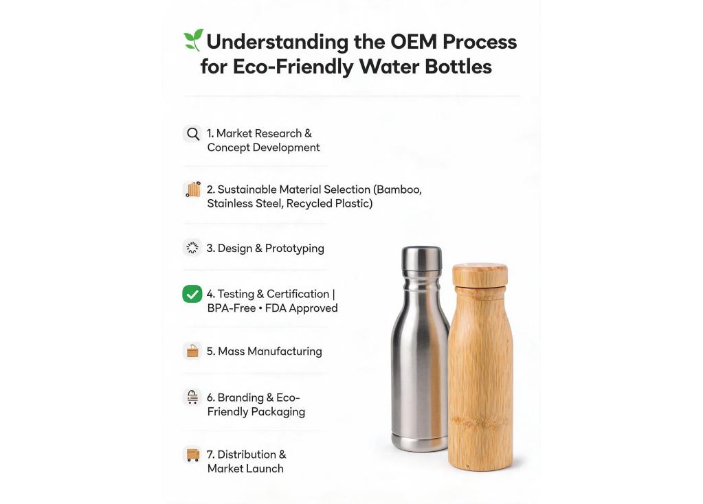 How does the OEM process work for developing a new line of eco-friendly water bottles?