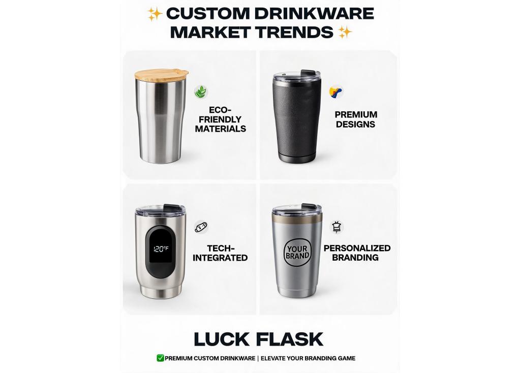 What are the current market trends for custom drinkware in retail and promotional sectors?