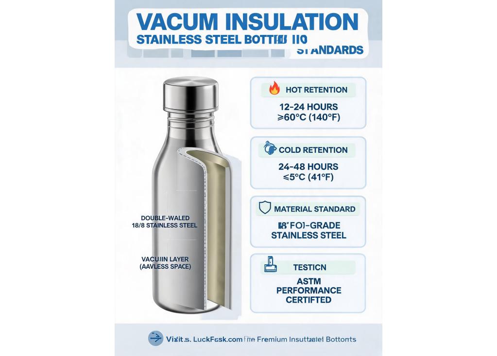 What are the industry standards for vacuum insulation performance in stainless steel bottles?